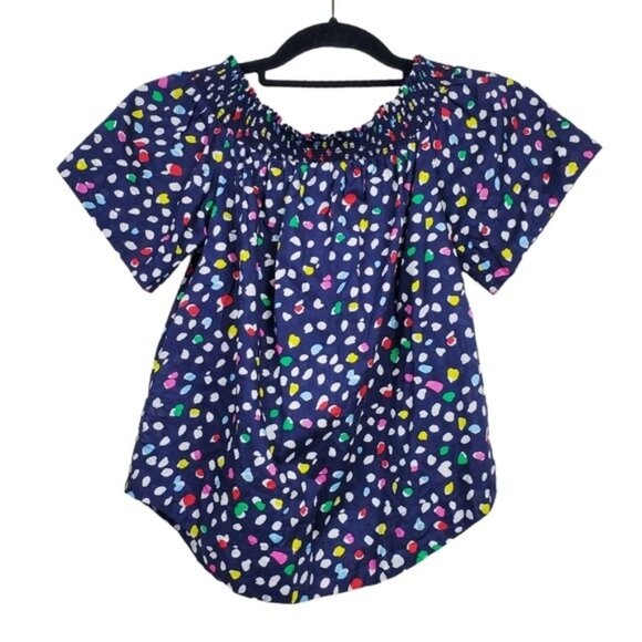 J.Crew Womens Multicolor Ratti Happy Cat Dot Print Off The Shoulder Top Size 00P - Picture 3 of 5